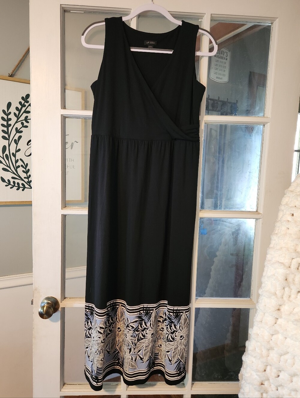 J.Jill Wearever Collection Petite S Black Floral Border Maxi Wrap Dress